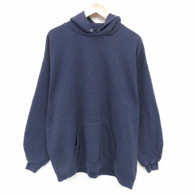 XL★古着 長袖 スウェット パーカー メンズ 無地 大きいサイズ 紺 ネイビー 25nov05 中古 スエット トレーナー トップス