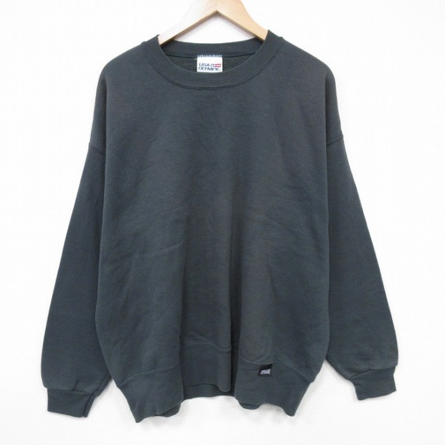 XL★古着 長袖 スウェット メンズ 00年代 00s 無地 大きいサイズ クルーネック 濃緑 グリーン 25nov05 中古 スエット トレーナー トップス