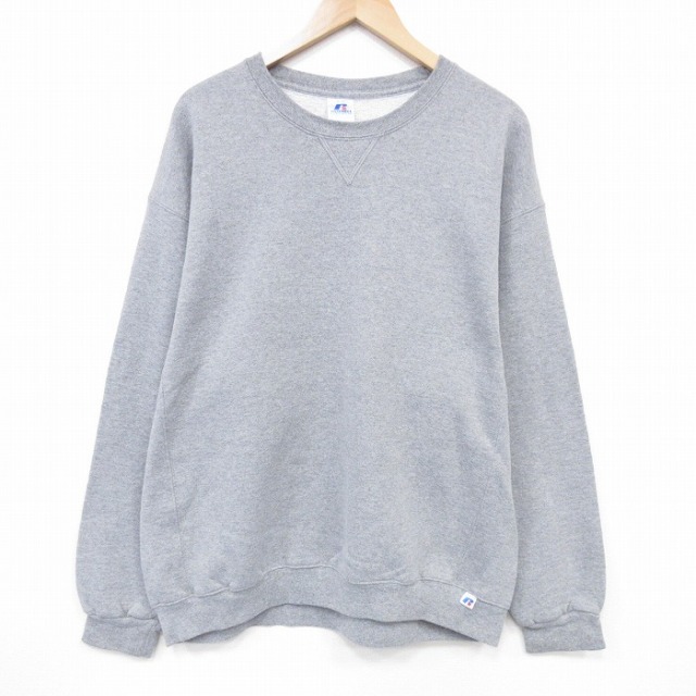 XL★古着 ラッセル 長袖 スウェット メンズ 00年代 00s 無地 クルーネック グレー 霜降り 【spe】 25nov05 中古 スエット トレーナー トップス