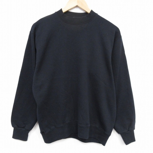 【20%OFF】M★古着 長袖 スウェット メンズ 90年代 90s 無地 クルーネック USA製 黒 ブラック 25nov05 中古 スエット トレーナー トップス