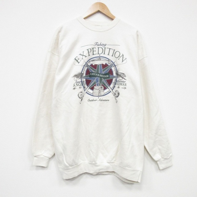 90s 長袖スウェット フィッシング ホワイト XL | 古着