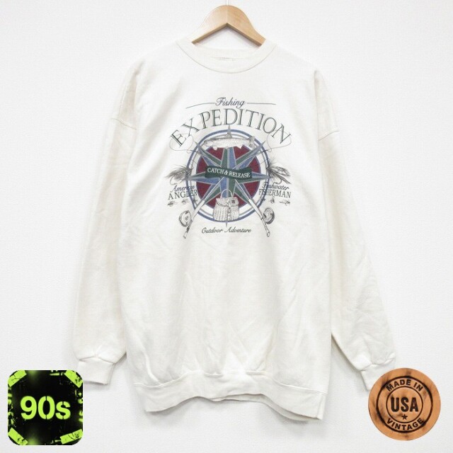 【50%OFF】90s 長袖スウェット フィッシング ホワイト XL | 古着
