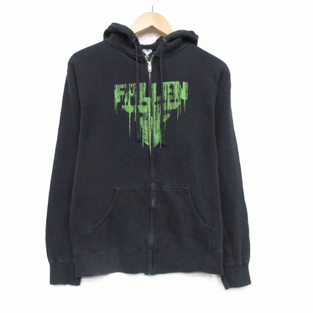 M★古着 長袖 フルジップ スウェット パーカー メンズ FALLEN  黒 25nov13