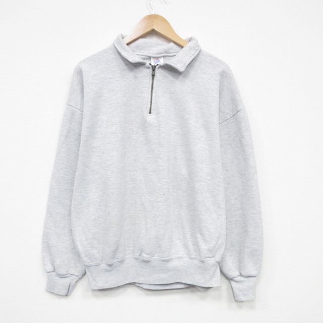 XL★古着 ジャージーズ 長袖 ハーフジップ スウェット メンズ 90年代 90s 無地 襟付き 薄グレー 霜降り 25nov13