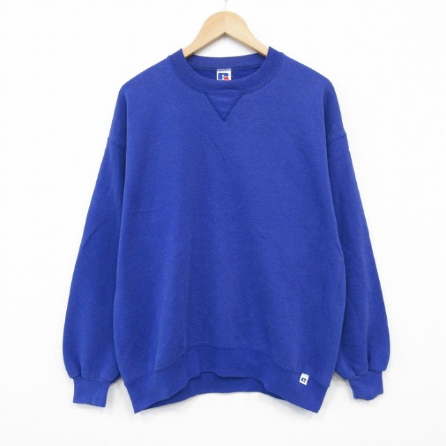L★古着 ラッセル 長袖 スウェット メンズ 90年代 90s 無地 クルーネック USA製 青 ブルー 25nov05 中古 スエット トレーナー トップス