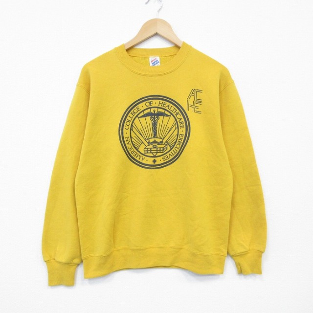 M★古着 ジャージーズ 長袖 スウェット メンズ 90年代 90s カレッジ クルーネック USA製 黄 イエロー 25nov05 中古 スエット トレーナー トップス