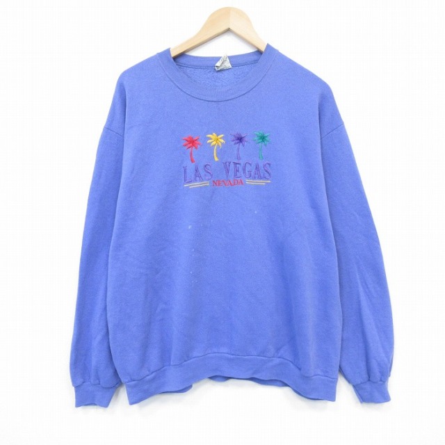 90s 長袖スウェット ラスベガス刺繍 パープル XL | 古着