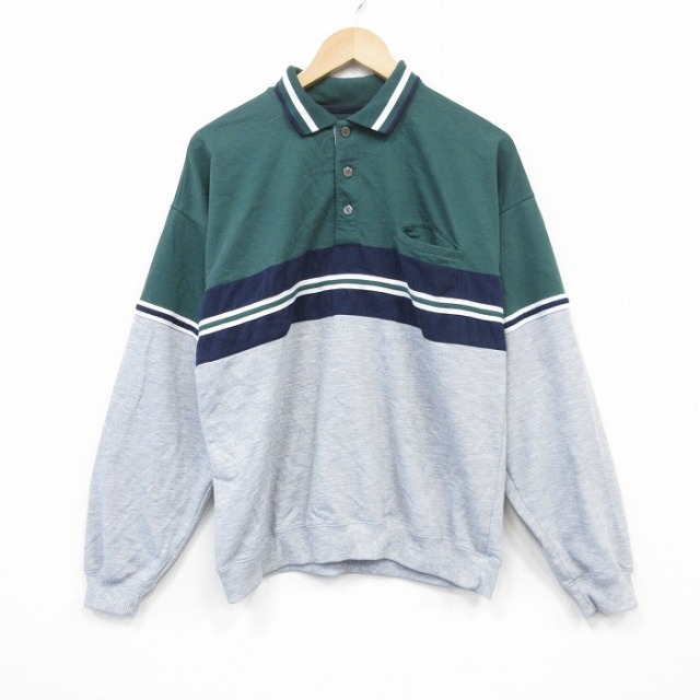 L★古着 バンヒューセン 長袖 スウェット メンズ 90年代 90s 襟付き グレー他 霜降り 25nov05 中古 スエット トレーナー トップス