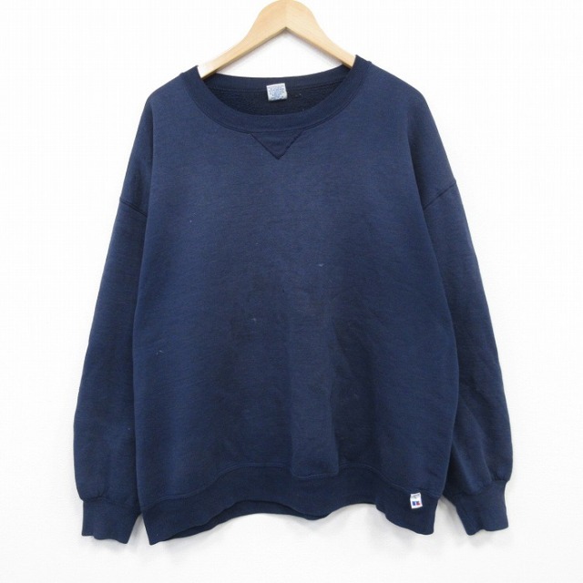 XL★古着 ラッセル 長袖 スウェット メンズ 90年代 90s 無地 大きいサイズ クルーネック USA製 紺 ネイビー 25nov05 中古 スエット トレーナー トップス