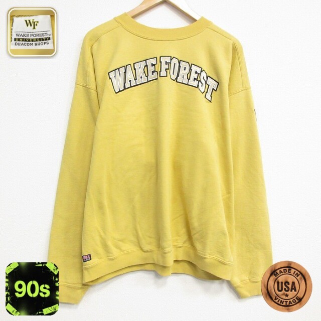 【50%OFF】90s 長袖スウェット WAKE刺繍 イエロー XL | 古着