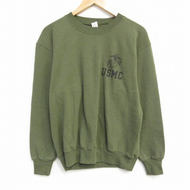 M★古着 長袖 スウェット メンズ 00年代 00s ミリタリー USMC クルーネック USA製 薄緑 25nov12