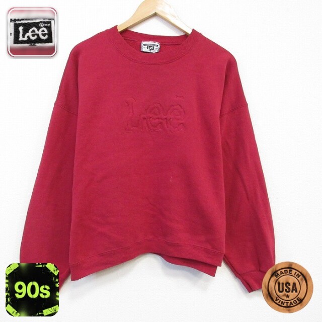 【50%OFF】リー 90s 長袖スウェット ビッグロゴ刺繍 レッド XL | 古着