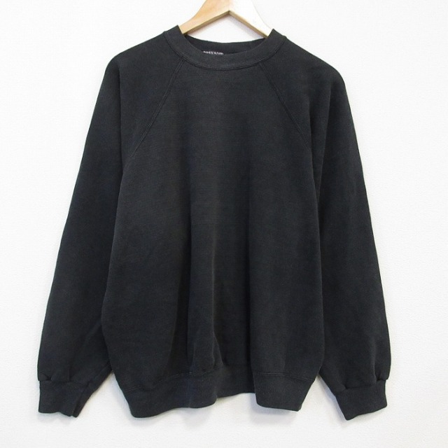 XL★古着 ヘインズ 長袖 スウェット メンズ 90年代 90s 無地 ラグラン クルーネック 黒 霜降り 25nov12
