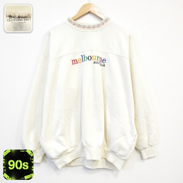 【50%OFF】90s 長袖スウェット melbourne刺繍 ベージュ XL | 古着