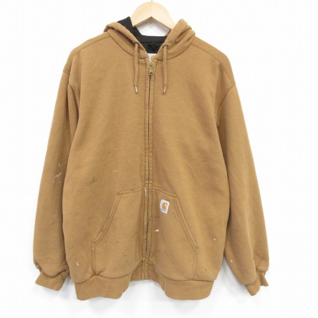XL★古着 カーハート 長袖 フルジップ スウェット パーカー メンズ  茶 25nov12