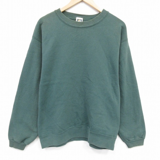 【20%OFF】M★古着 長袖 スウェット メンズ 90年代 90s 無地 クルーネック USA製 緑 25nov12