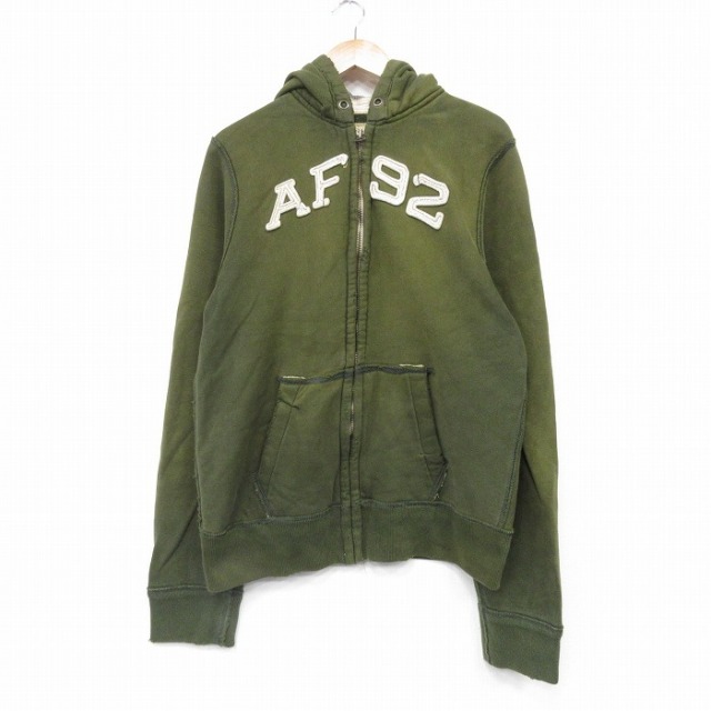 L★古着 アバクロンビー 長袖 フルジップ スウェット パーカー メンズ AF92 緑 25nov12