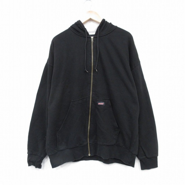 【20%OFF】XL★古着 長袖 フルジップ スウェット パーカー メンズ 大きいサイズ 黒 内側サーマル 25nov12