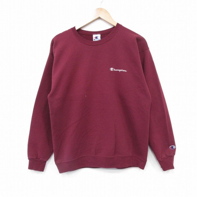 M★古着 チャンピオン champion 長袖 スウェット メンズ 90年代 90s ワンポイントロゴ クルーネック エンジ 25nov12