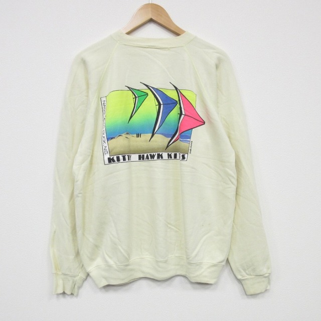 XL★古着 ヘインズ 長袖 スウェット メンズ 80年代 80s ハングライダー ラグラン クルーネック 薄黄 25nov14