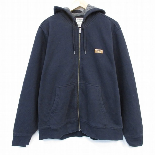 L★古着 エルエルビーン 長袖 フルジップ スウェット パーカー メンズ 黒 内側ボア 25nov14