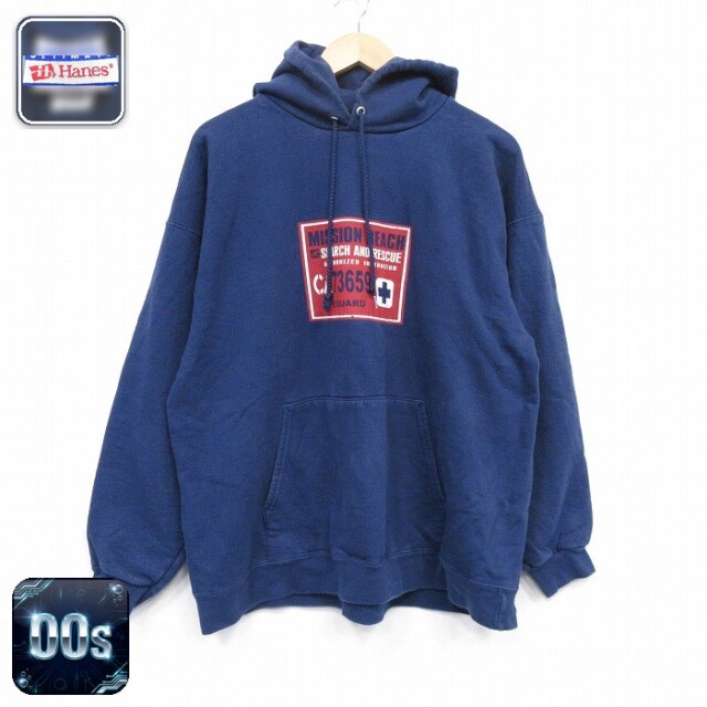 【50%OFF】ヘインズ 00s 長袖パーカー ライフガード ネイビー XL | 古着