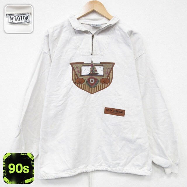 【50%OFF】90s ハーフジップトップス ヨット ホワイト XL | 古着