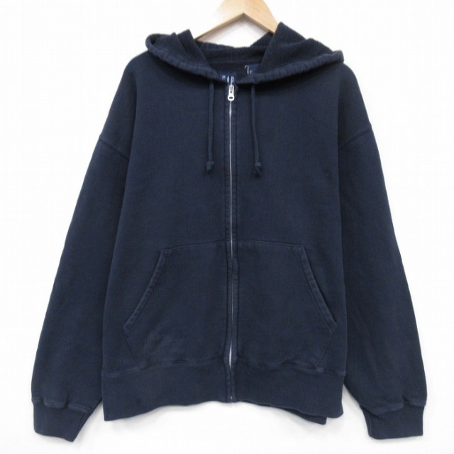 XL★古着 ギャップ GAP 長袖 フルジップ スウェット パーカー メンズ 無地 大きいサイズ 濃紺 25nov13