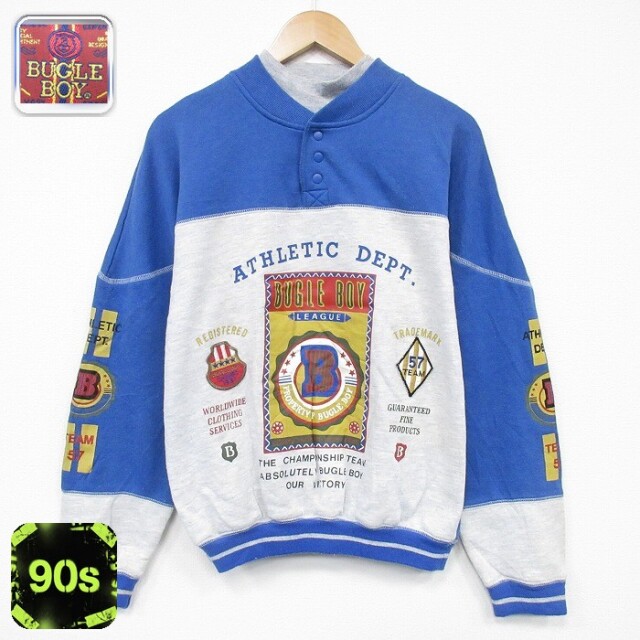 【50%OFF】ビューグルボーイ 90s 長袖スウェット ヘンリーネック グレー L | 古着