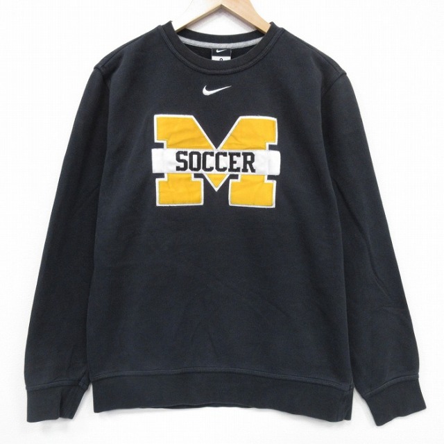 L★古着 ナイキ NIKE 長袖 スウェット メンズ サッカー クルーネック 黒 25nov13