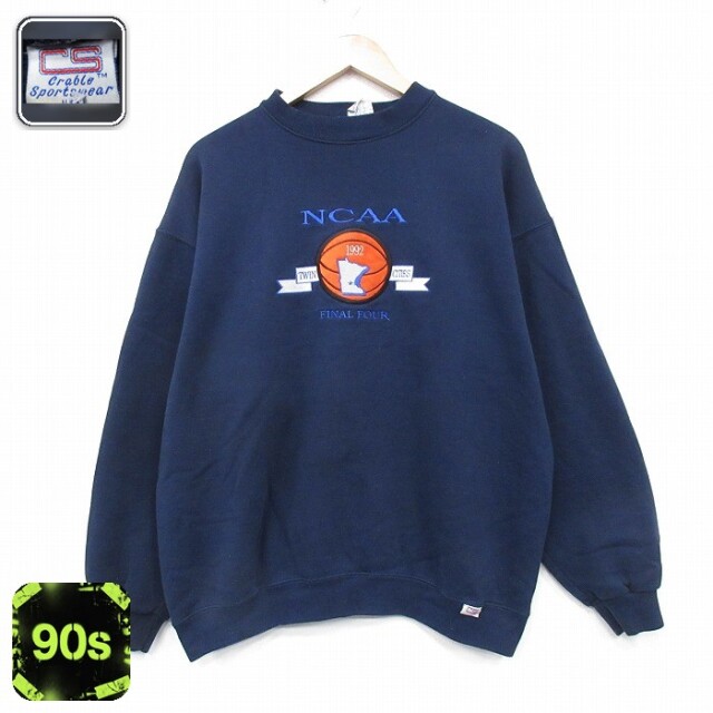 【50%OFF】NCAA 90s 長袖スウェット 刺繍 ネイビー XL | 古着