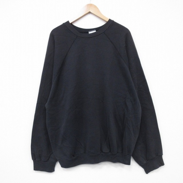 XL★古着 TULTEX 長袖 スウェット メンズ 90年代 90s 無地 大きいサイズ ラグラン クルーネック 黒 25nov13