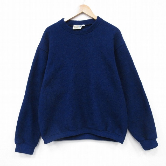 XL★古着 TRAVELSMITH 長袖 フリース トップス メンズ 無地 ポリエステル クルーネック USA製 紺 25nov13