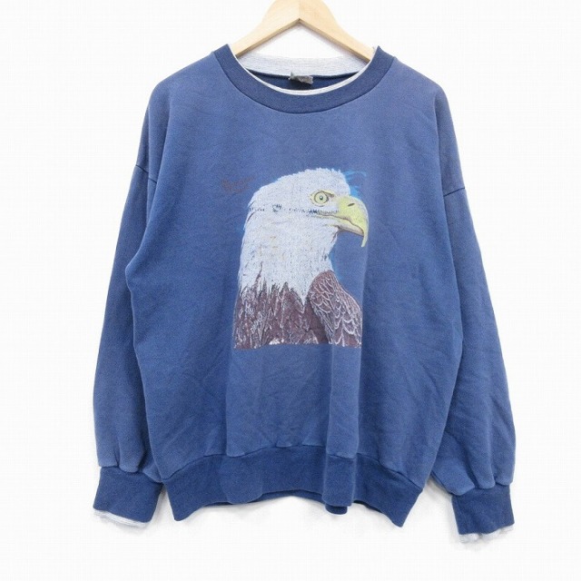 90s 長袖スウェット 鳥 ネイビー XL | 古着