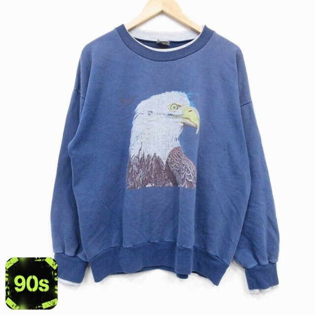 【50%OFF】90s 長袖スウェット 鳥 ネイビー XL | 古着