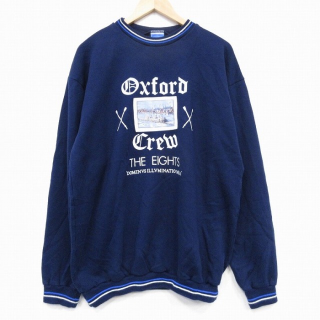 【20%OFF】XL★古着 長袖 スウェット メンズ 00年代 00s オックスフォード クルーネック イギリス製 紺 25nov14