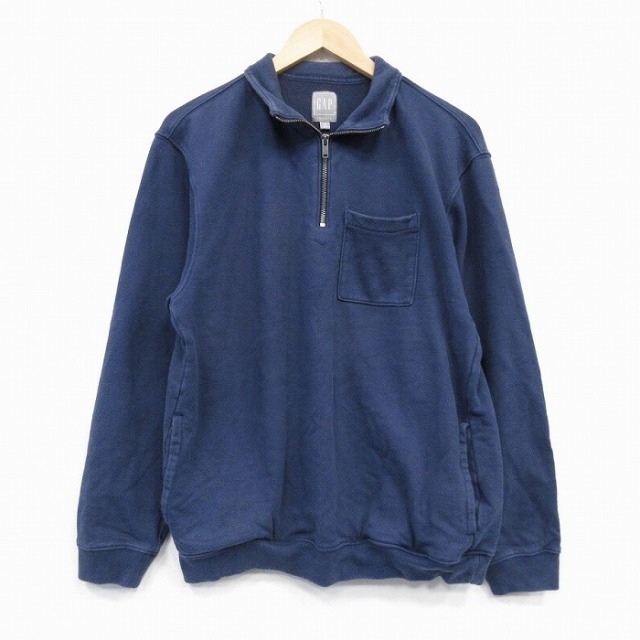 L★古着 ギャップ GAP 長袖 ハーフジップ スウェット メンズ 無地 コットン 紺 25nov14
