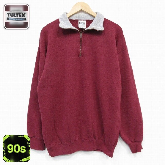 【50%OFF】TULTEX 90s 長袖ハーフジップスウェット バーガンディ XL | 古着