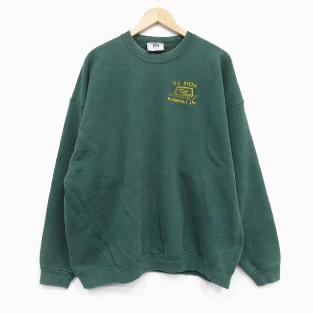 XL★古着 リー Lee 長袖 スウェット メンズ 90年代 90s メモリアル 大きいサイズ クルーネック USA製 濃緑 25nov14