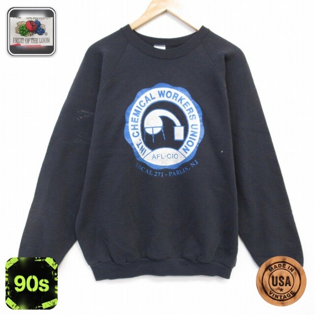 【50%OFF】フルーツオブザルーム 90s 長袖スウェット ケミカル ブラック L | 古着