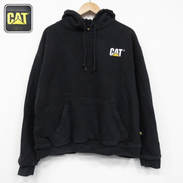 CAT 長袖パーカー ワンポイントロゴ ブラック XL | 古着