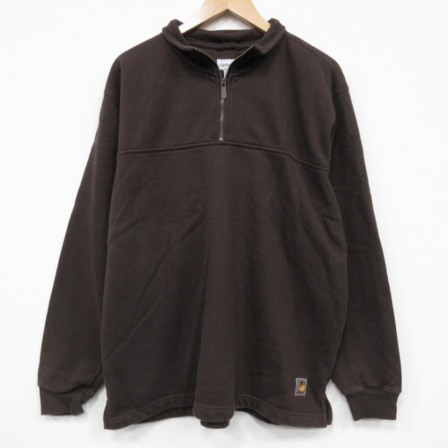 XL★古着 カーハート 長袖 ハーフジップ スウェット メンズ ワンポイントロゴ 茶【spe】 25nov15