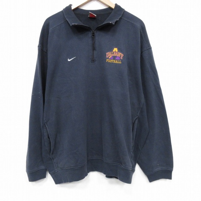 XL★古着 ナイキ NIKE 長袖 ハーフジップ スウェット メンズ 00年代 00s フットボール 大きいサイズ 黒 25nov15