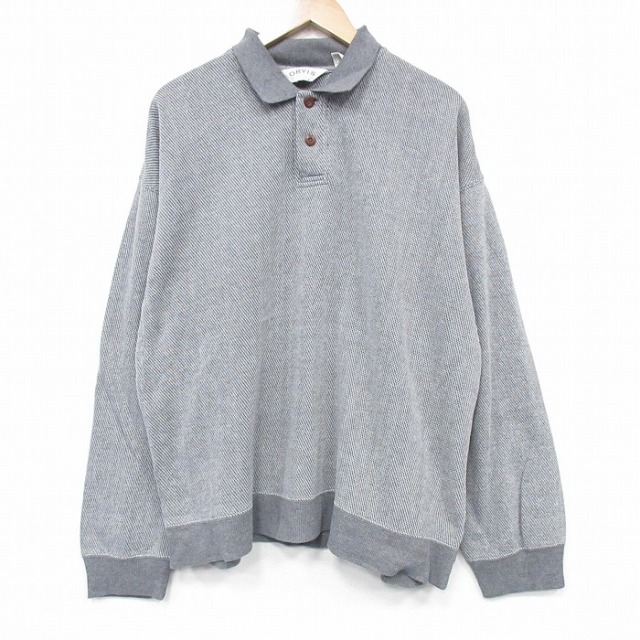 XL★古着 オービス 長袖 スウェット メンズ 00年代 00s 無地 ヒジ当てレザー使用 大きいサイズ 襟付き グレー 25nov15