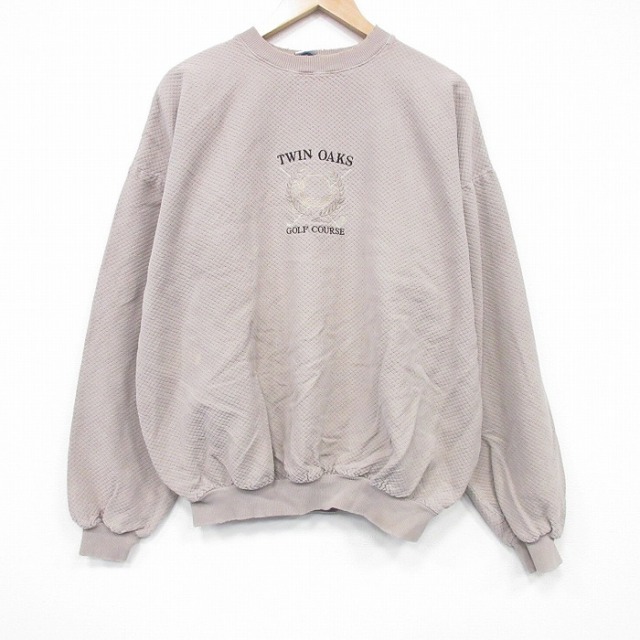 XL★古着 WEK 長袖 トップス メンズ 90年代 90s ゴルフ 刺繍 大きいサイズ コットン クルーネック USA製 ベージュ 25nov15