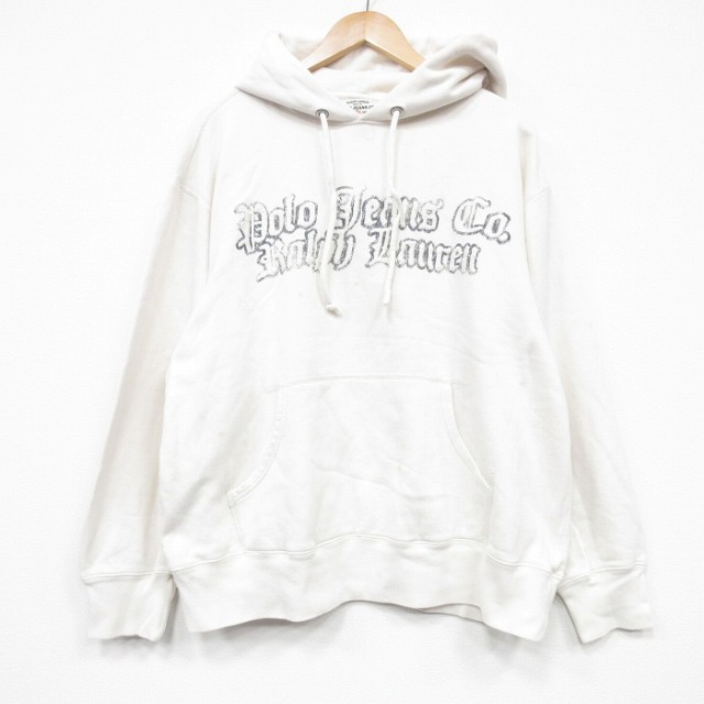 XL★古着 ラルフローレン ポロジーンズ 長袖 スウェット パーカー メンズ ビッグロゴ 大きいサイズ 白 25nov15