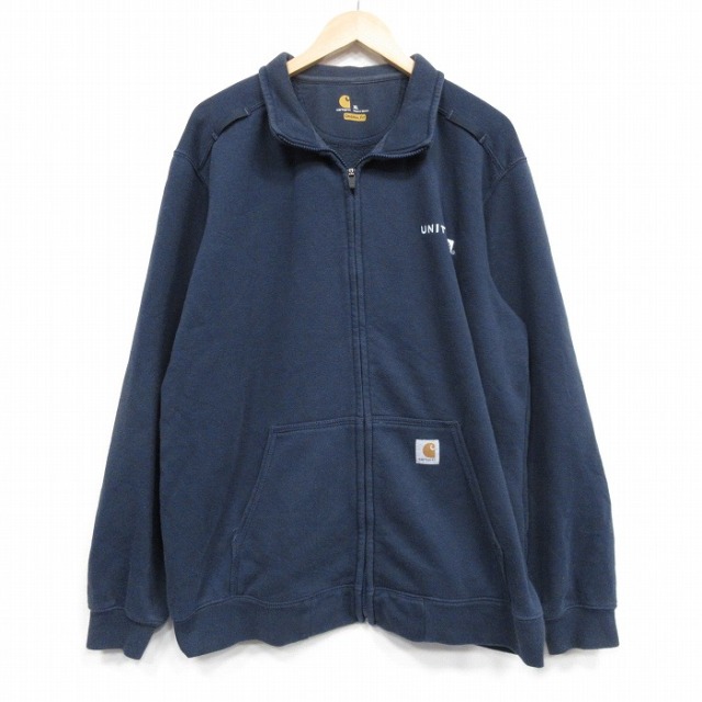 XL★古着 カーハート 長袖 フルジップ スウェット メンズ ユナイテッド航空 大きいサイズ 紺 25nov15