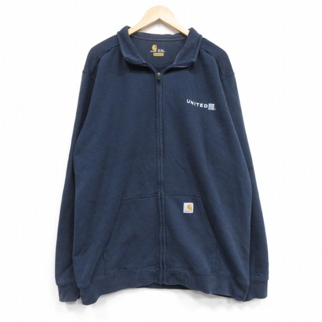 【20%OFF】XL★古着 カーハート 長袖 フルジップ スウェット メンズ ユナイテッド航空 大きいサイズ ロング丈 紺 25nov15