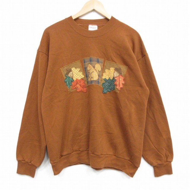 L★古着 長袖 スウェット メンズ 90年代 90s リス クルーネック USA製 茶 25nov15