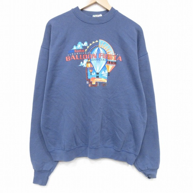 XL★古着 フルーツオブザルーム 長袖 スウェット メンズ 90年代 90s コダック バルーン クルーネック 薄紺 25nov18